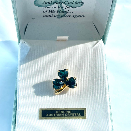 Vintage Shamrock Gold Pin — Austrian Crystal