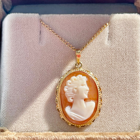 Vintage Cameo Necklace — Orange and Gold