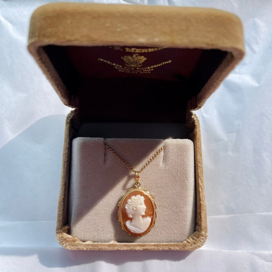 Vintage Cameo Necklace — Orange and Gold