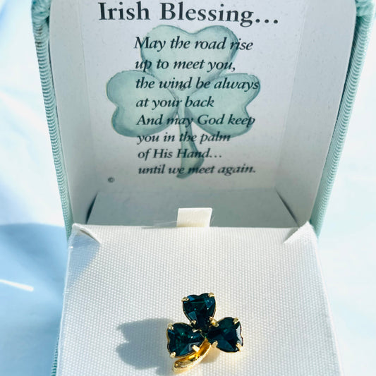 Vintage Shamrock Gold Pin — Austrian Crystal